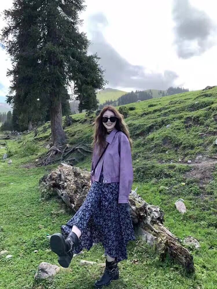 Small Korean Style Loose Purple Leather Coat