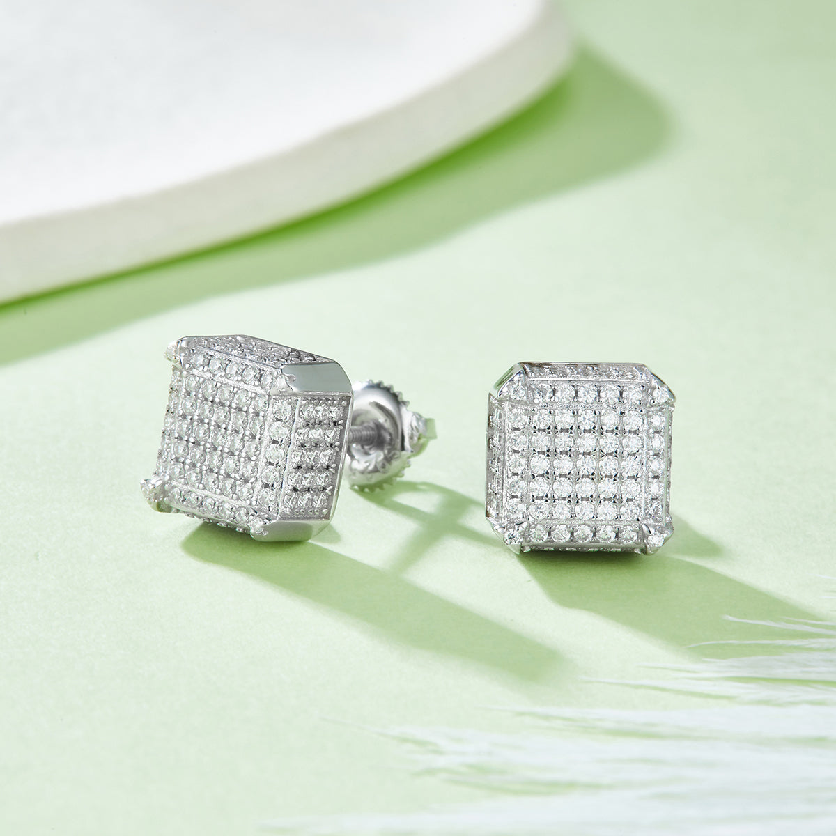 S925 Sterling Silver 218pcs D Color VVS1 Moissanite 3D Cube Earrings 2g Screw Back Hypoallergenic GRA Certified Gift Box