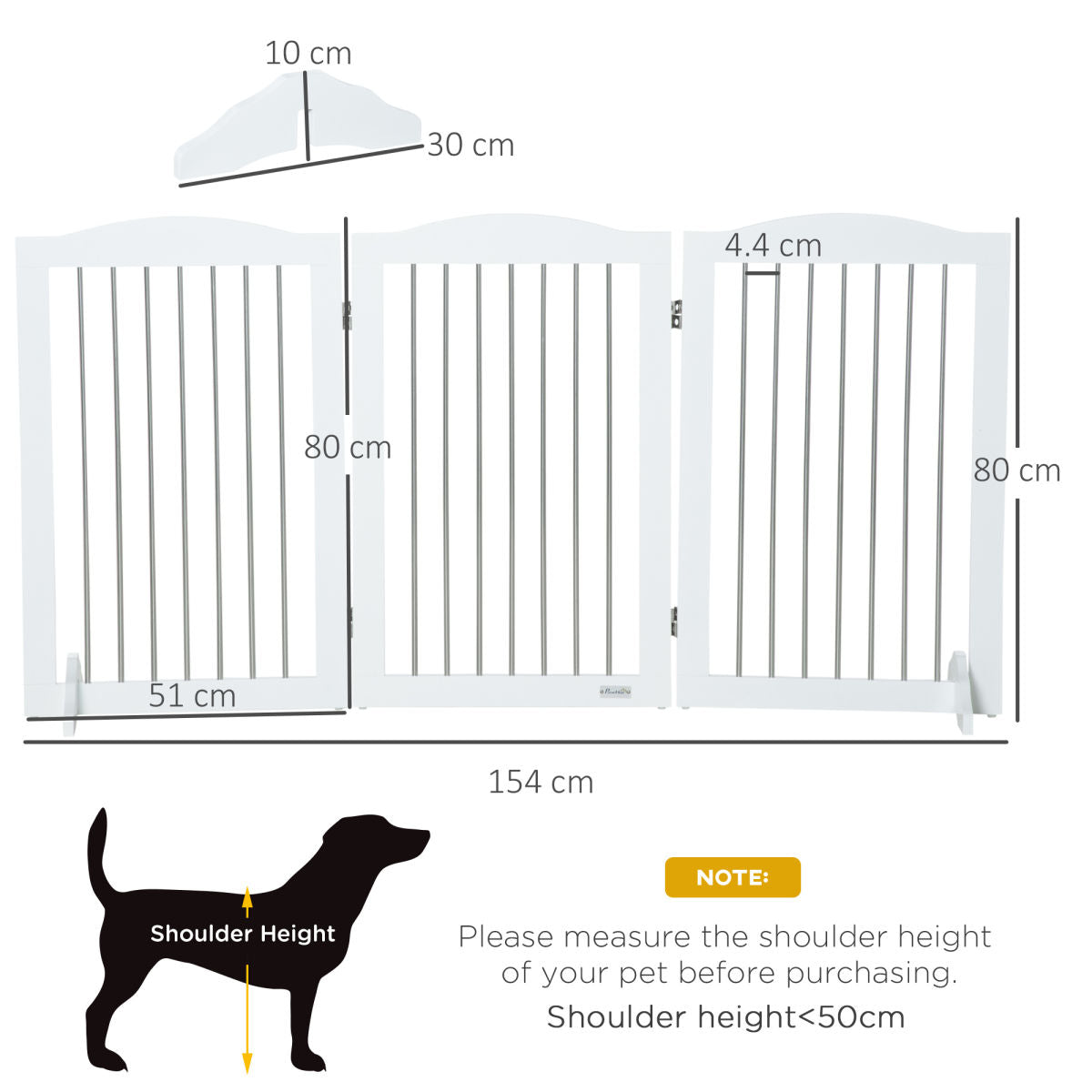 PawHut Foldable Dog Gate, Freestanding Pet Gate, With Two Support Feet, For Staircases, Hallways, Doorways - White
