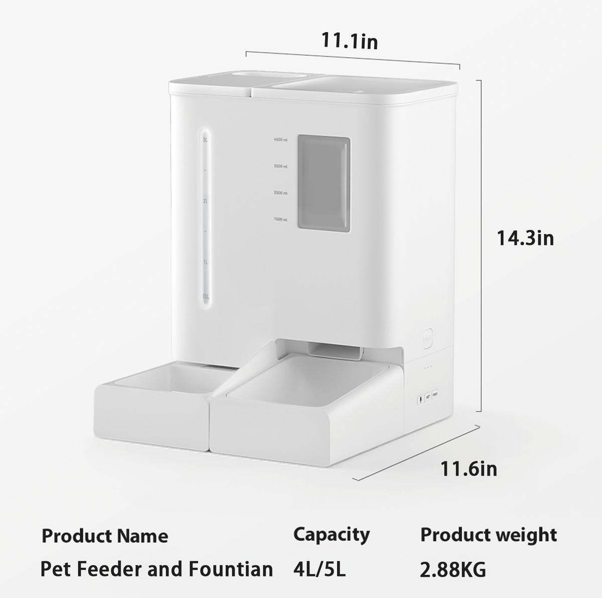 Waithem WiFi Automatic Pet Feeder & Waterer 2-in-1 Set App-Controlled, 2-Week Capacity, Detachable &Washable, Moisture-Proof