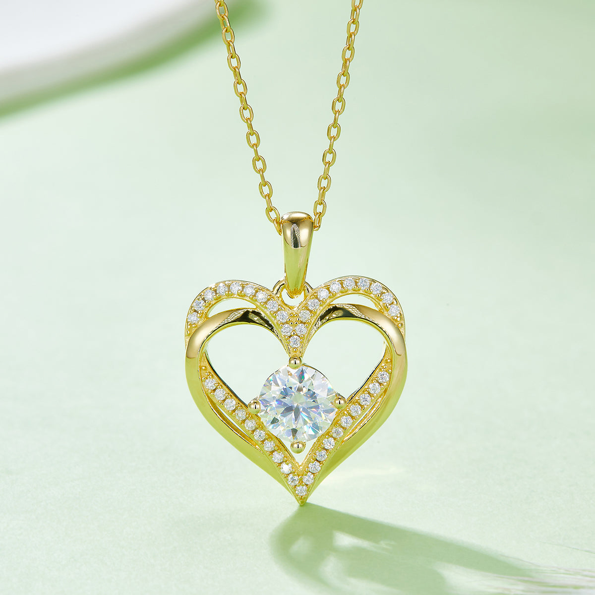 4.4g S925 Sterling Silver Heart Moissanite Necklace 45cm  42 Stones Pendant With GRA Certificate, Platinum Plated Romantic Jewelry Gift Box Set For Women