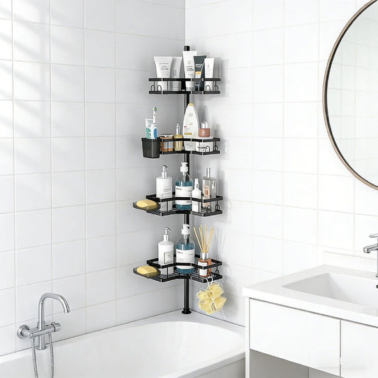 Telescopic Shower Shelf (No Drilling Required), 4-Layer Black For Bathroom Storage – Party Accessories Set
