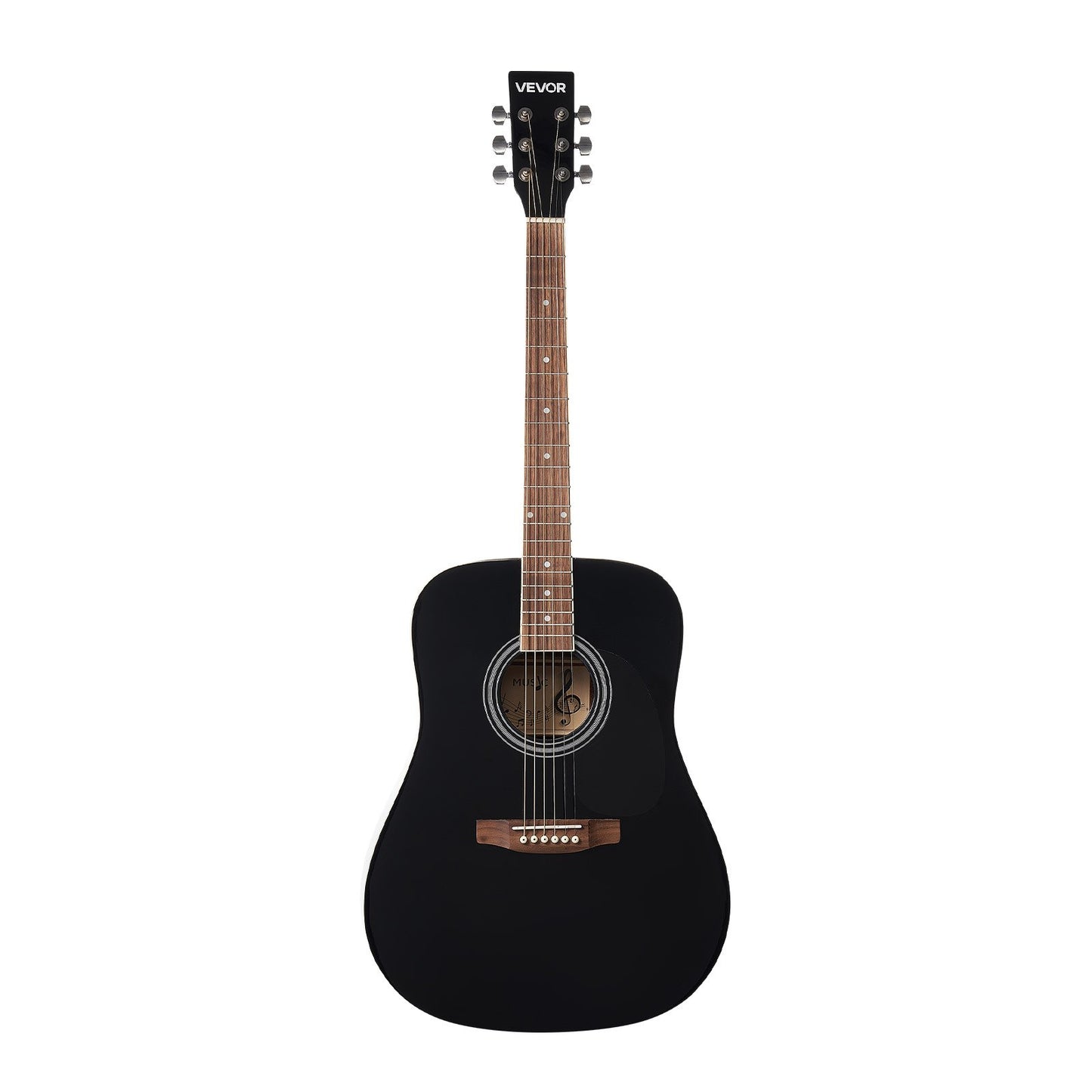 Dreadnought Acoustic Guitar, 41 In, 6-String Black Solid Spruce Top Guitar, Beginner Bundle With Gig Bag, Tuner, Strap, Steel Strings, Picks, Capo, Rosewood Fingerboard, For Adult Taller Player