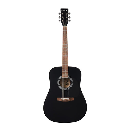 Dreadnought Acoustic Guitar, 41 In, 6-String Black Solid Spruce Top Guitar, Beginner Bundle With Gig Bag, Tuner, Strap, Steel Strings, Picks, Capo, Rosewood Fingerboard, For Adult Taller Player