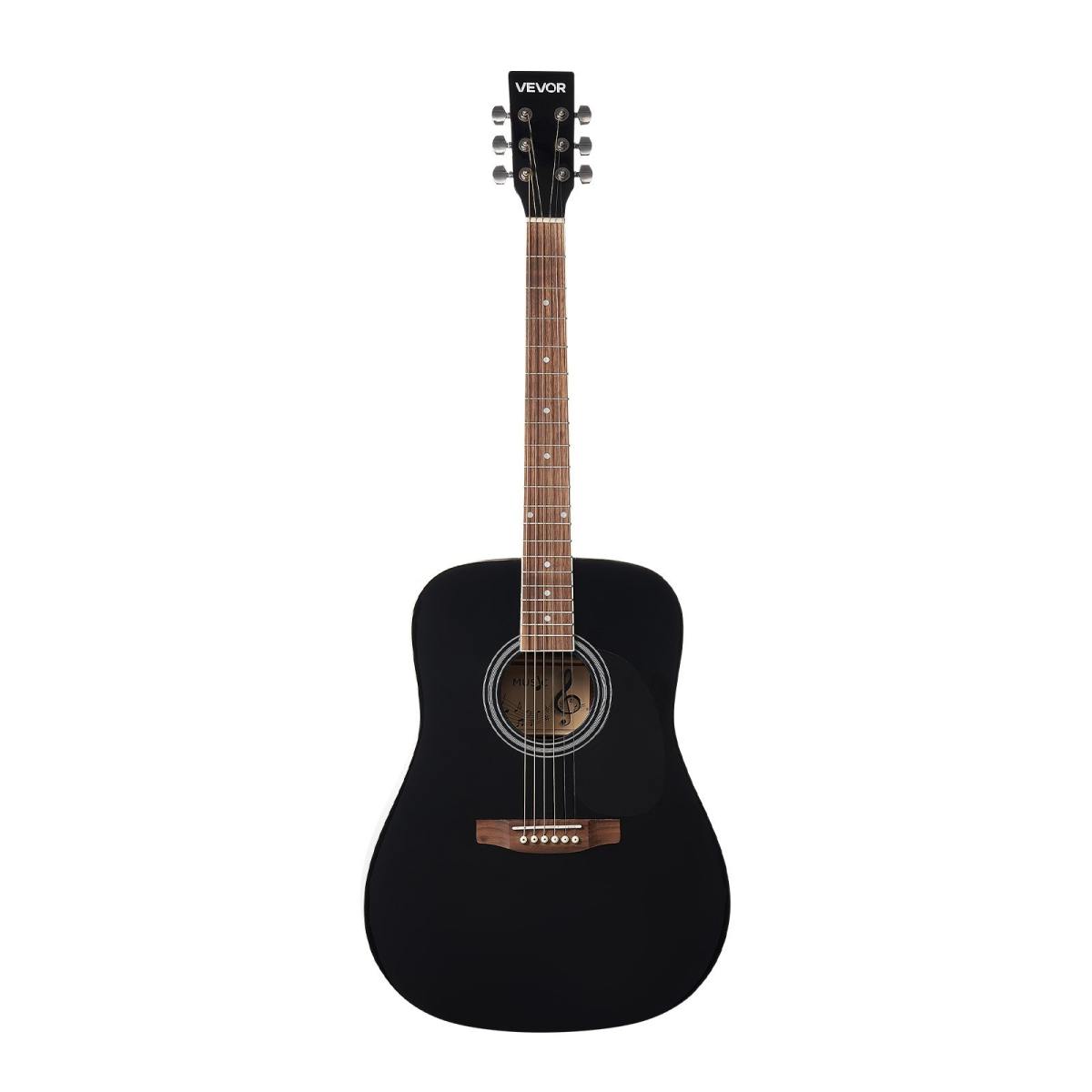 Dreadnought Acoustic Guitar, 41 In, 6-String Black Solid Spruce Top Guitar, Beginner Bundle With Gig Bag, Tuner, Strap, Steel Strings, Picks, Capo, Rosewood Fingerboard, For Adult Taller Player