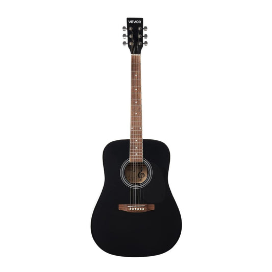 Dreadnought Acoustic Guitar, 41 In, 6-String Black Solid Spruce Top Guitar, Beginner Bundle With Gig Bag, Tuner, Strap, Steel Strings, Picks, Capo, Rosewood Fingerboard, For Adult Taller Player