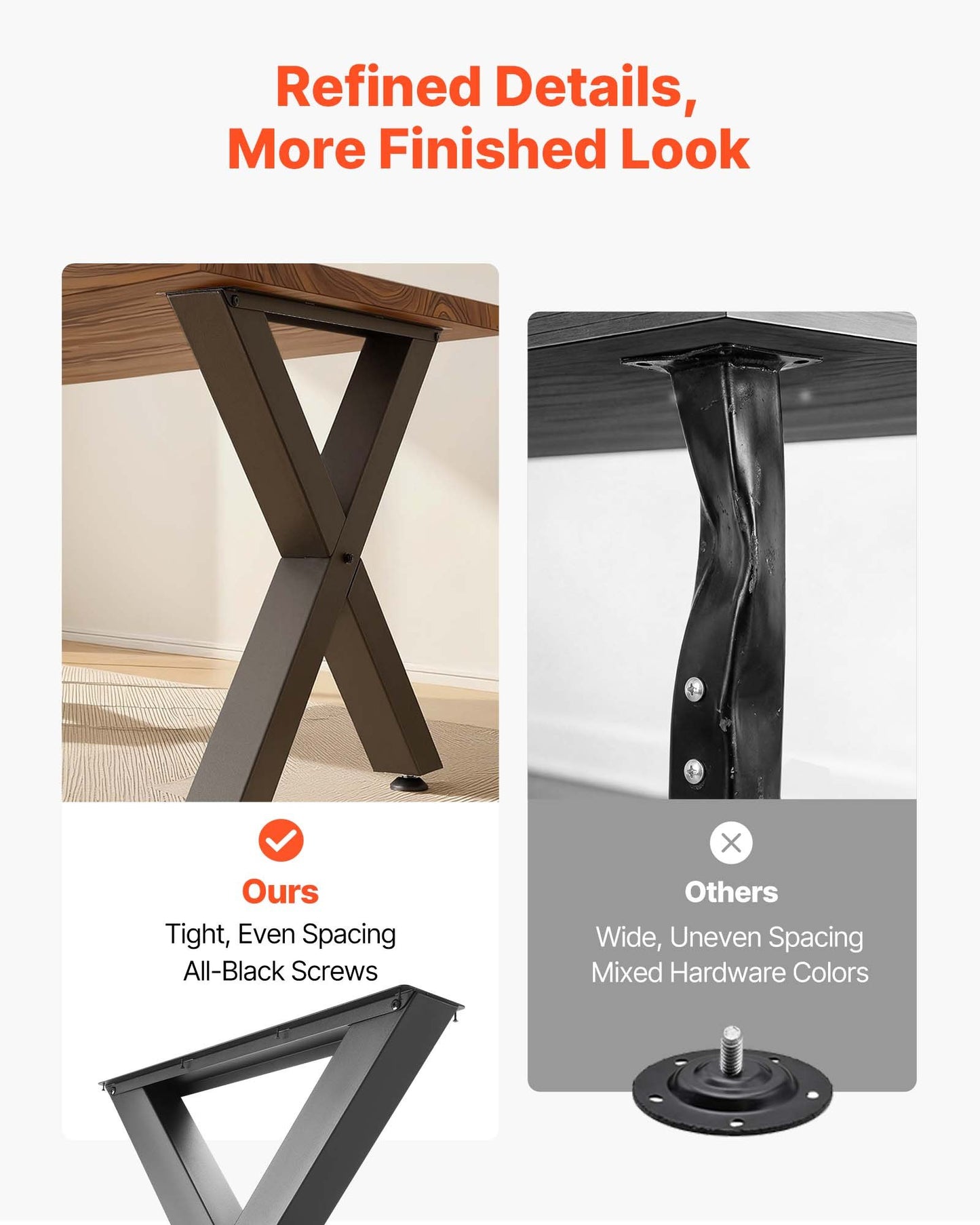 Table Legs, 29.5" H X 31.1" W Steel Furniture Legs, Modular Design, Easy Assembly, 2204 Lbs Max Load Heavy Duty, For Home Office Desk, Coffee Dinner Bar Tables, Workbench,2 PCS, X Frame, Black