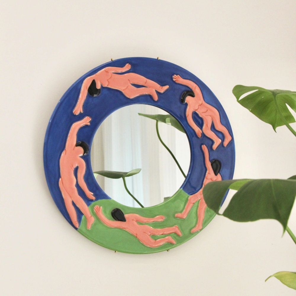 Hand Painted Art Ceramic Mirror Living Room Bedroom Comb Makeup Mirror