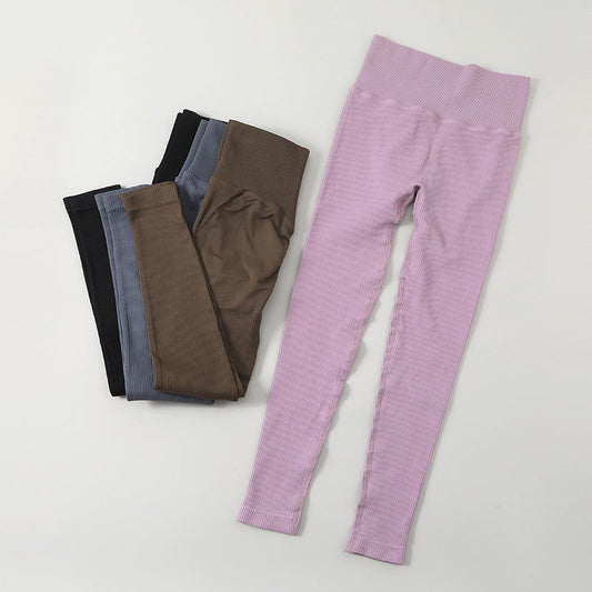 Rib Peach Hip Seamless Yoga Pants High Waist Belly Contracting