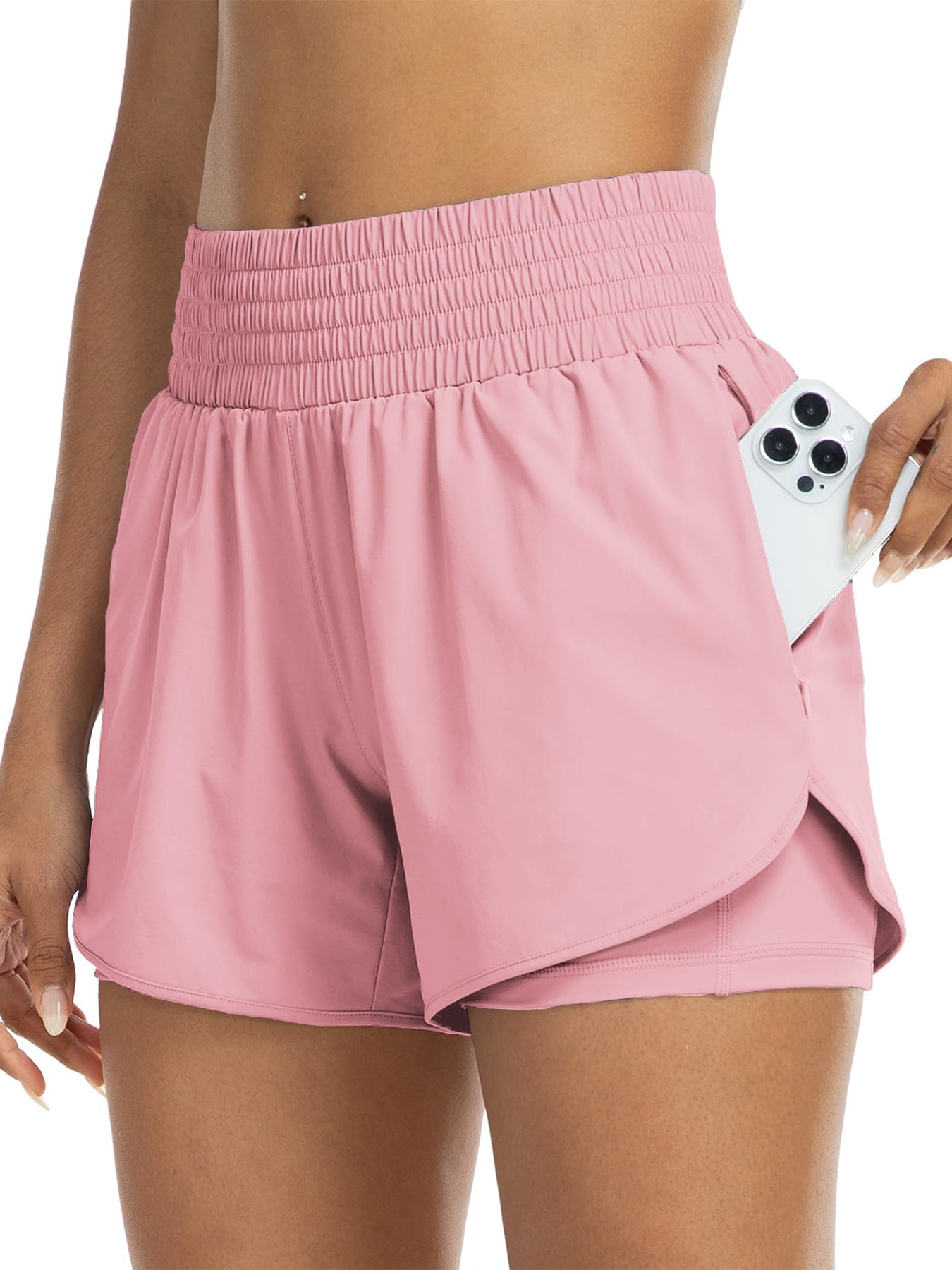 Women's High-Waisted Running Yoga Shorts, Two-In-One Anti-Exposure Gym Slimming Tight Sports Shorts