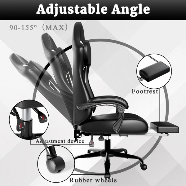 Ergonomic Gaming Chair, Video Game Chair With Pocket Spring Cushion And Footrest, Height Adjustable Computer Chair With Swivel Seat And Headrest   Faux Leather, Off-White