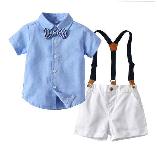 Korean-style Fashionable Boys Shirt And Suspender Pants Set