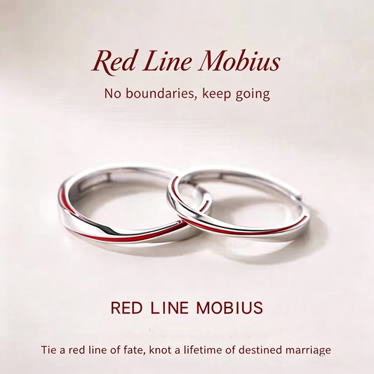 1 Pair 999 Sterling Silver Red Line Mobius Couple Rings, Adjustable Promise Rings, Ideal Valentine's Day Gift For Lovers