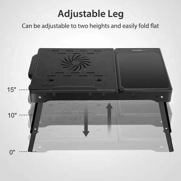 Foldable Laptop Table Bed Notebook Desk With Cooling Fan Mouse Board LED Light 4 XUSB Ports Breakfast Snacking Tray