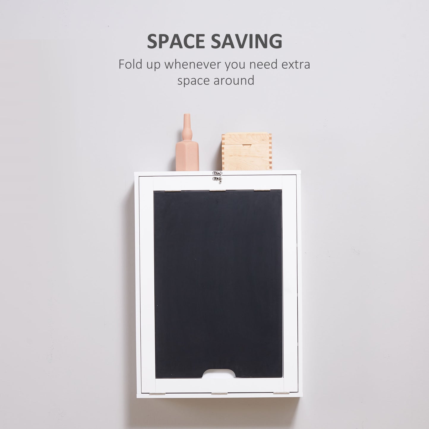 Wall Mounted Foldable Desk with a Blackboard, Fold Out Convertible Floating Desk with Shelves, White