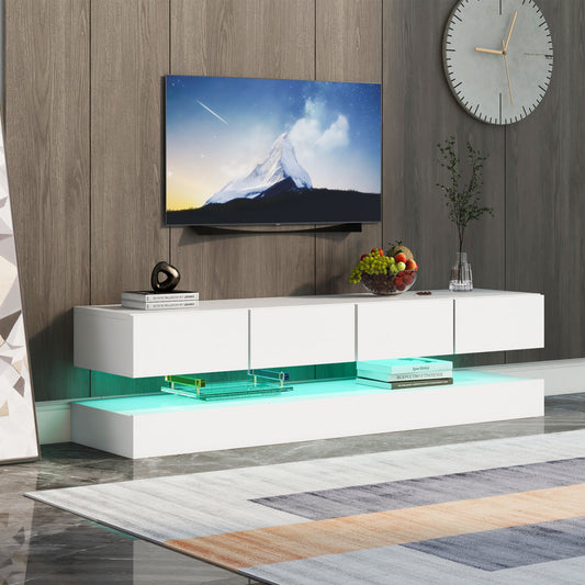 LED TV Lowboard,Wall Mounted TV Cabinet,TV Stand, TV Stand With 2 Cabinets And 4 Large Drawers, LED Lighting Wall Cabinet For Up To 55 Inch TV White 130x33x15cm