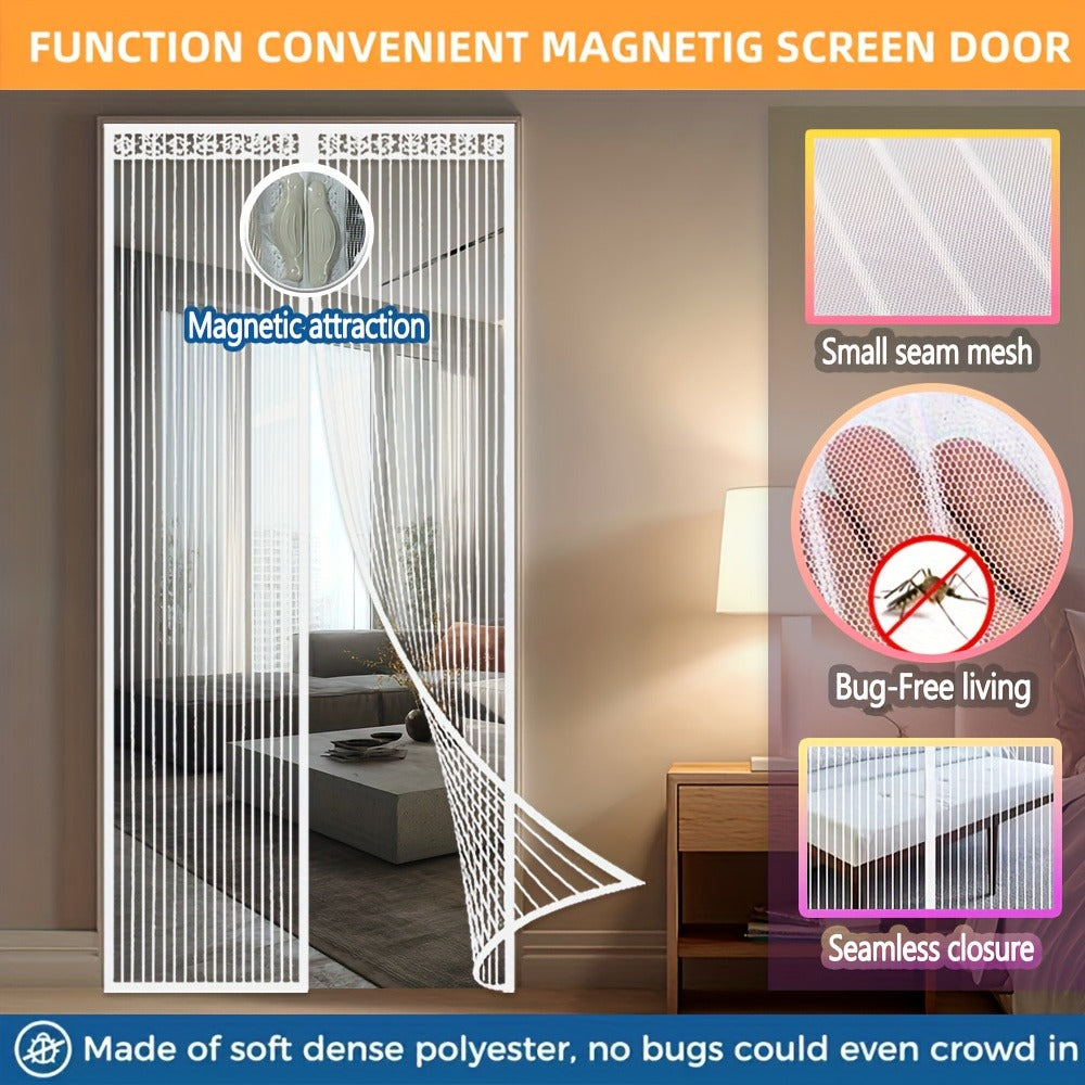 Summer Magnetic Screen Door - White Striped, Easy To Install, Strong Magnet, Automatically Closes Mosquito Net Curtain, Pet Tested, Suitable For Bedroom, Kitchen, Living Room, Dining Room And Balcony,