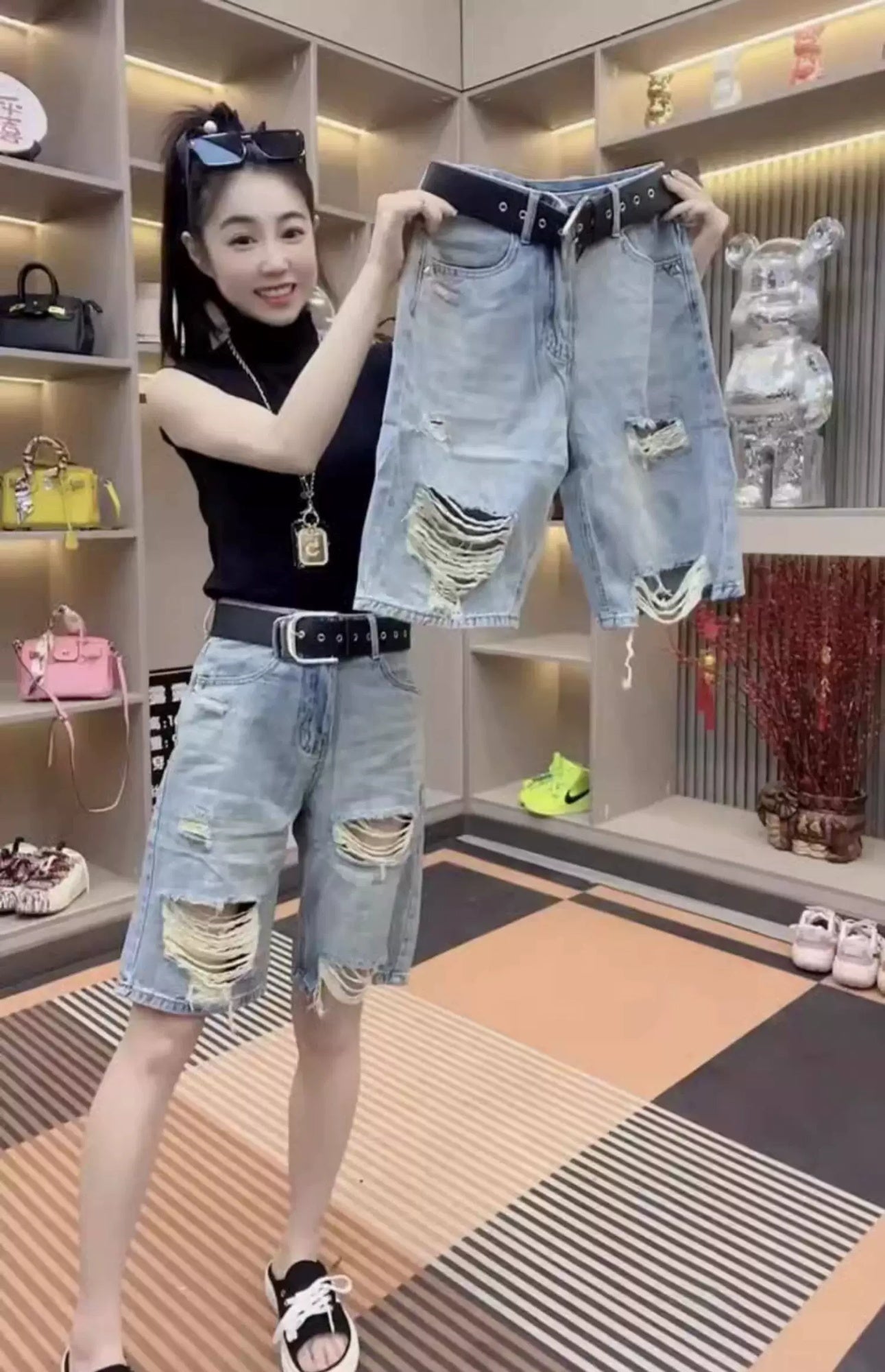 Summer New Arrival High-Waisted Stretchy Ripped Denim Shorts For Women