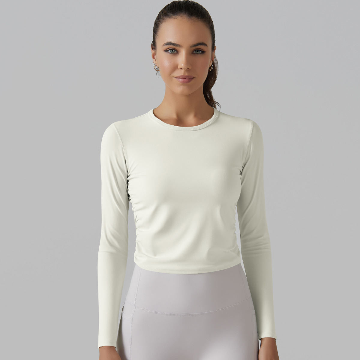 Tight High Elastic Belly And Waist Shaping Yoga Clothes Long Sleeve Sports Running Fitness Top