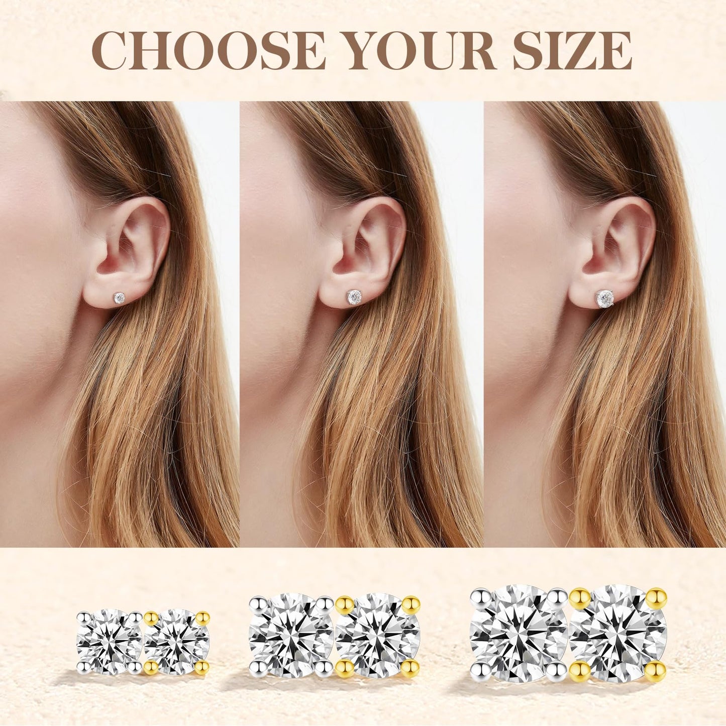 Moissanite Stud Earrings For Women 14k Gold Plated And 925 Sterling Silver Plated Earrings 1,2,3ct Moissanite Earrings Jewelry Gifts For Women Men
