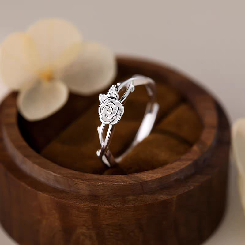 1pc 999 Sterling Silver Rose Open Ring, Delicate Style, Perfect For Daily Wear And Valentine's Gift