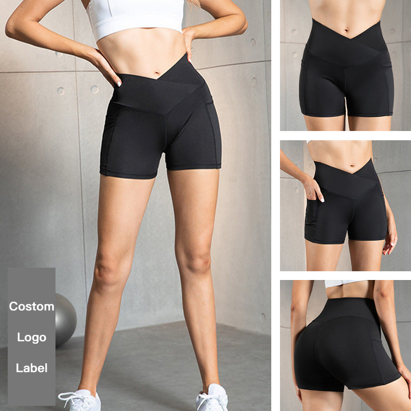 Cross-Border European High-Waisted High-Elastic Women's Tummy-Tightening Butt-Lifting Fitness Yoga Shorts Fitness Shorts Women's Outer Wear Three-Point