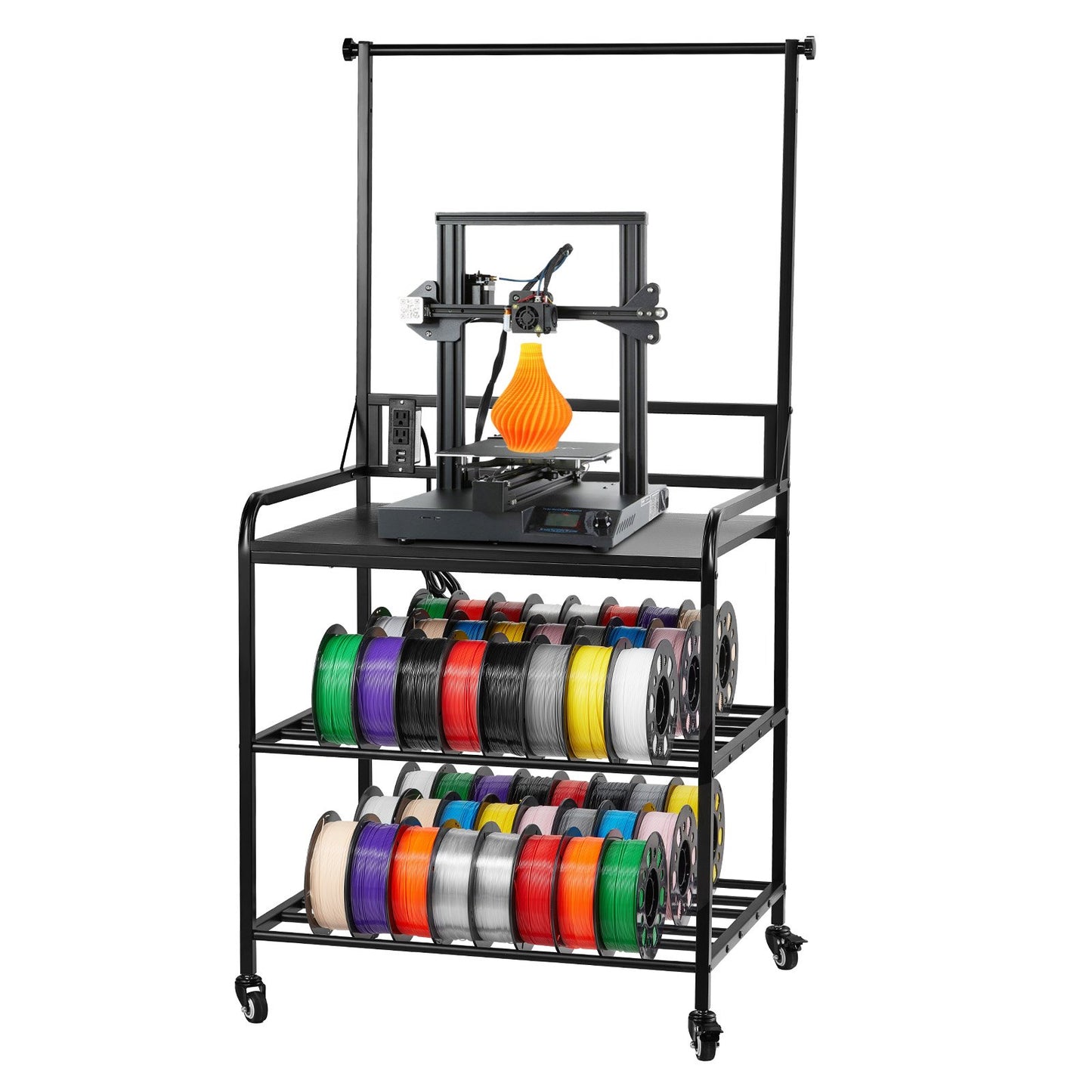 3D Printer Filament Storage Rack, 3-Tier 3D Printer Stand With Filament Storage, Spools Holder Racks Cart With Wheels, Filaments Organzied For 3D Printing Station, Office, Workshop Shelf Only