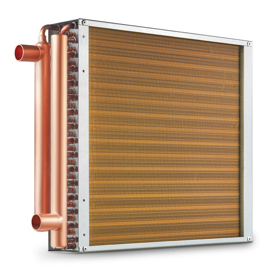 Heat Exchanger Water To Air, 16"x 16" With 3-Row 3/8" Copper Ports, 193 Aluminum Fins Heat Exchanger For Outdoor Wood Furnaces, Residential Heating And Cooling, And Forced Air Heating