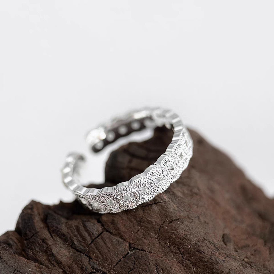 1pc 999 Sterling Silver Ice-cut Coin Pattern Open Ring, Sparkly Retro Style, Perfect For Daily Wear & Valentine's Day Gift