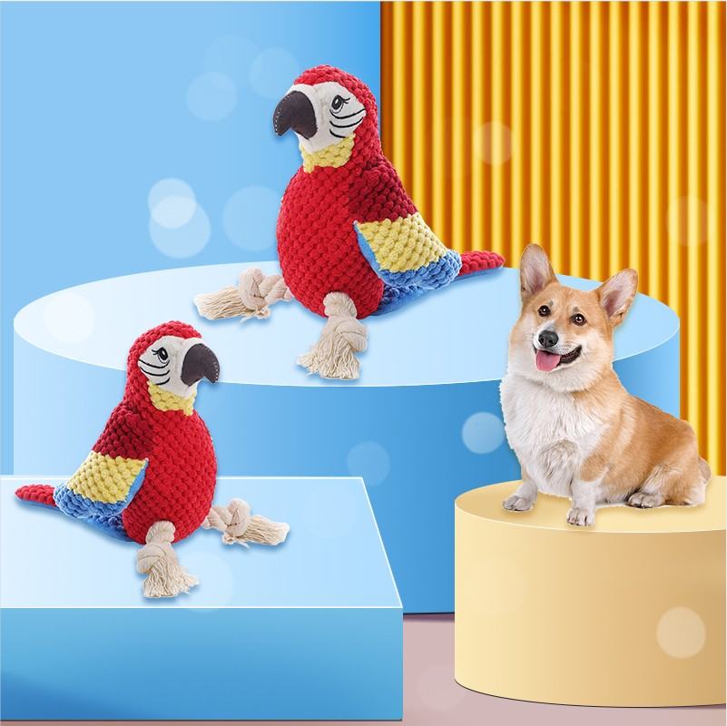 Parrot Pet Dog Toys-Sound-Red-Plush + Cotton Rope-1 piece