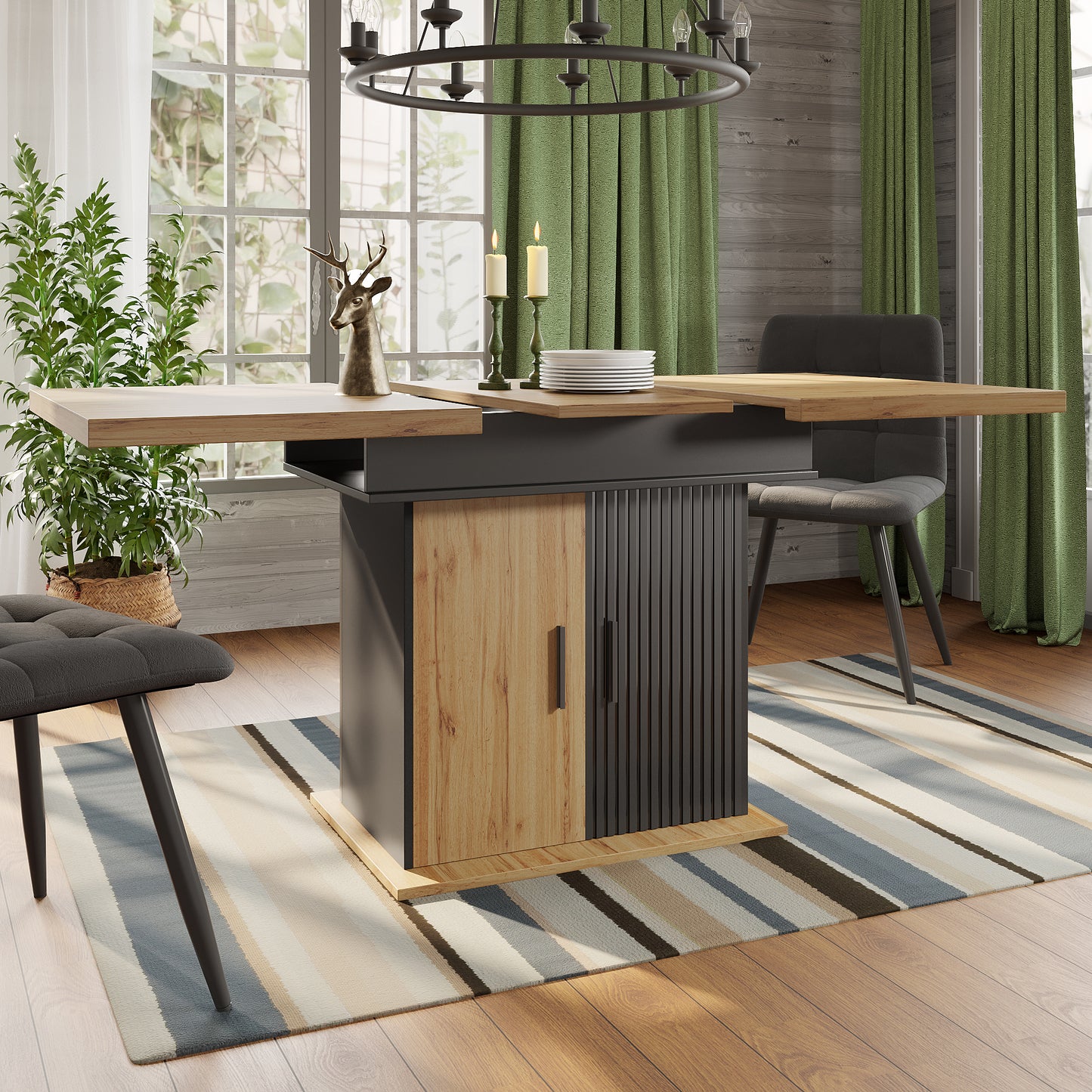Telescopic Dining Table  Foldable Kitchen Table For 4-6 People, Extendable Dining Table, Space-saving Kitchen Table, For Kitchen And Living Room, Retro-style Dining Table
