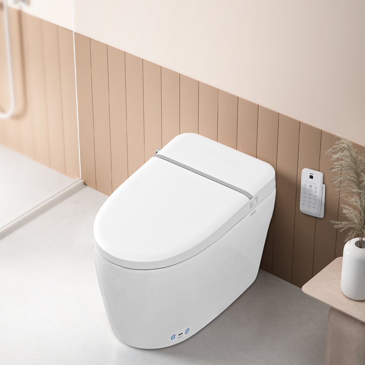 Smart Toilet Bidet Combo With Foot Sensor Open Cover Seat, Self-Cleaning Nozzle, Heated Seat, Night Light, Knob Control, Power Outage Flushing, Soft Close, Auto Flush, With Remote Control