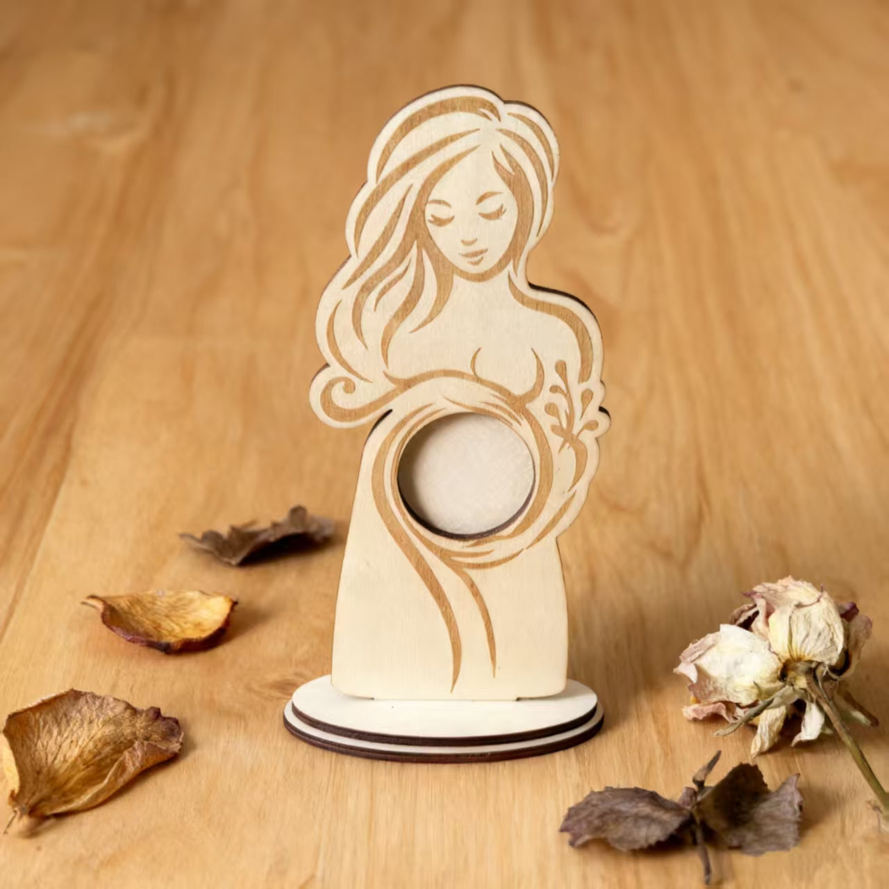 Wooden Pregnant Woman Photo Frame Stand, Laser Engraved Maternity Picture Display Decor, Pregnancy Keepsake Gift For Mom To Be