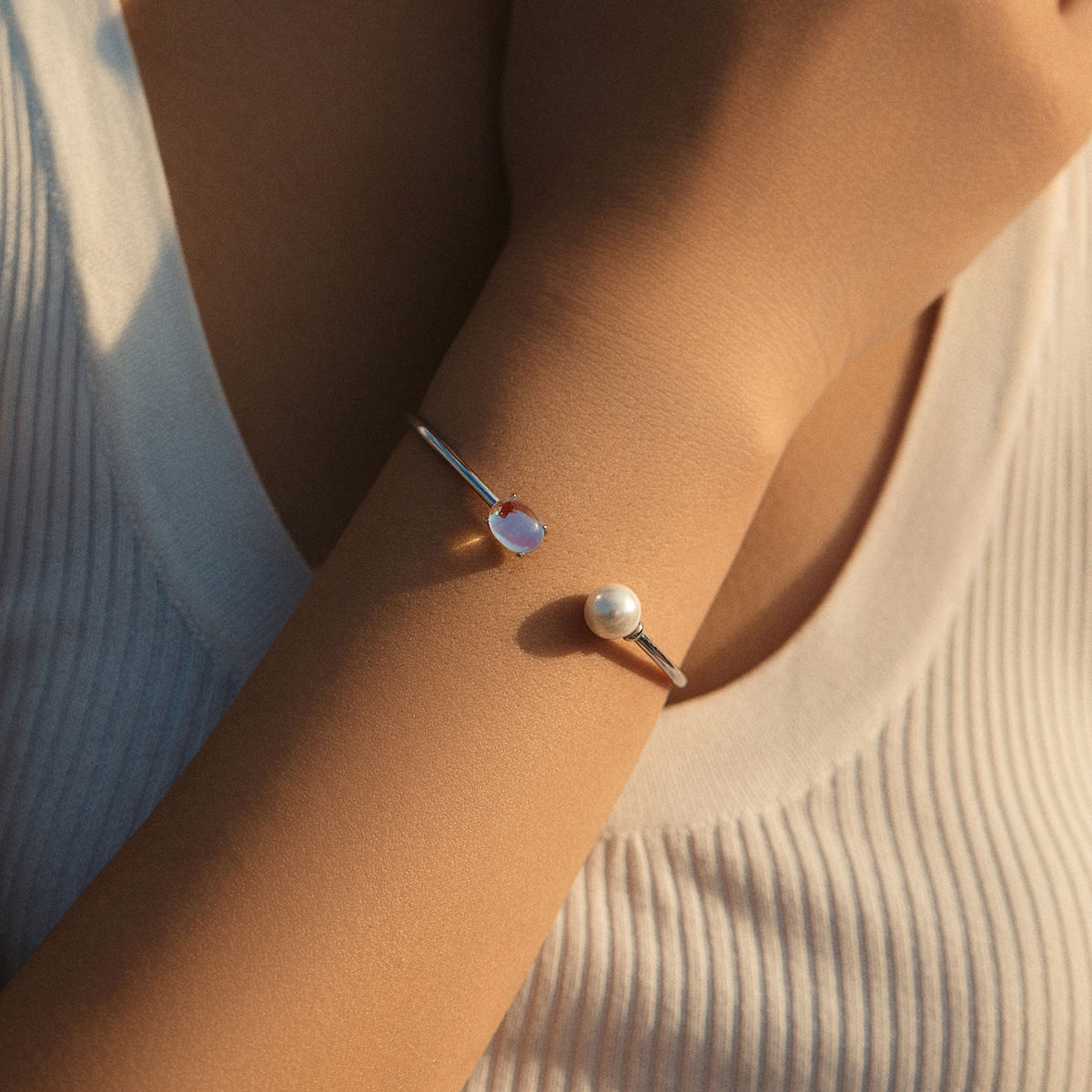 Open-ended Bracelet For Women Korean-style Elegant Moonstone Jewelry