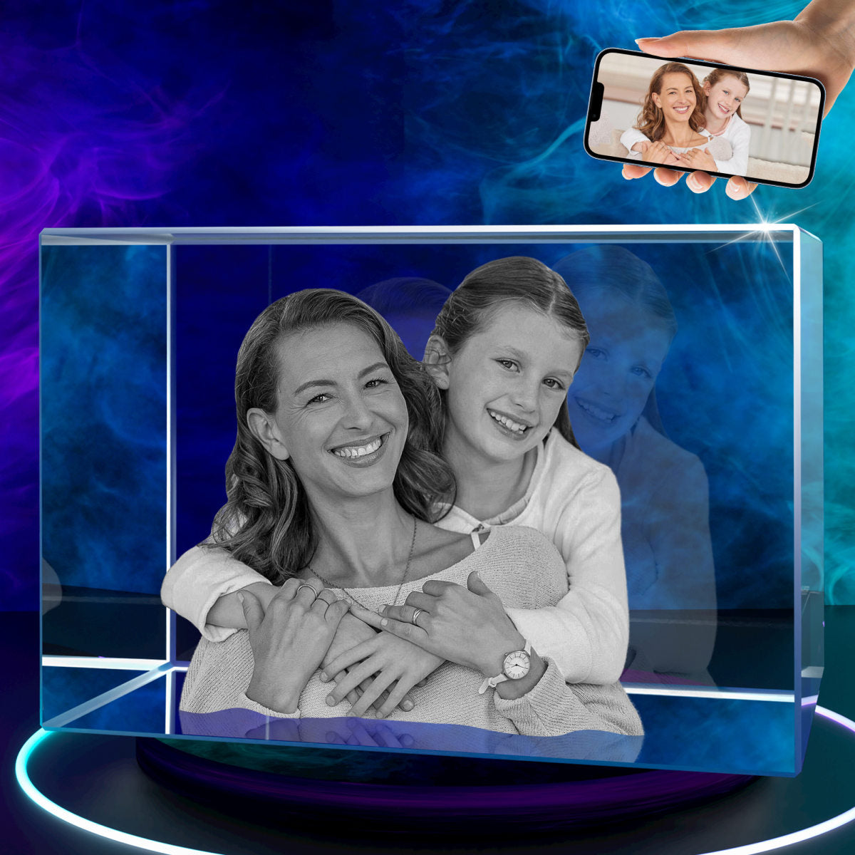 3D Crystal Photo Cube, Personalized Gifts For Father, Dad, Mom, Women, Her, Couple, Custom Gifts With Your Own Photo, 3D Laser Engraved Glass Picture, Anniversary Memorial, Landscape
