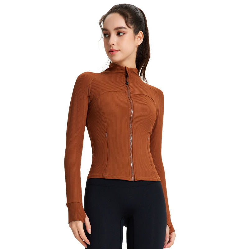 Women's Sports Jacket Long-sleeved Fitness Stand Collar Zipper Top Morning Running Yoga Jacket