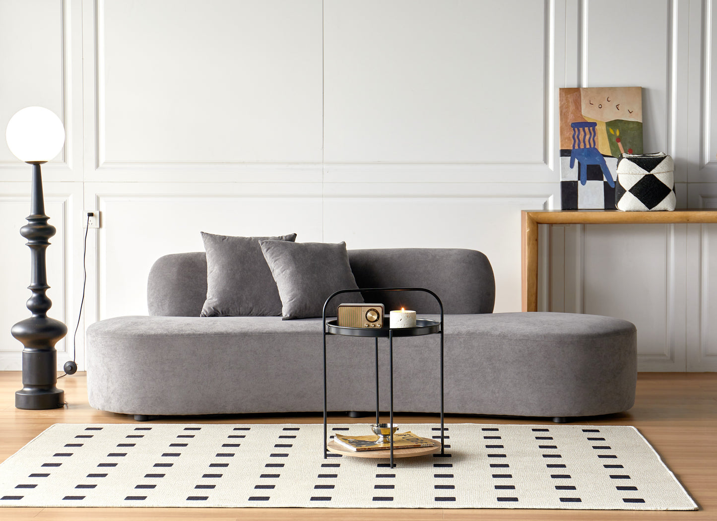 90   Curved Sofa With Throw Pillows, 4 Seater Luxury Velvet Couch With Half Moon Design And High-Density Foam, Ideal For Modern Living Room, Office & Apartment, Grey