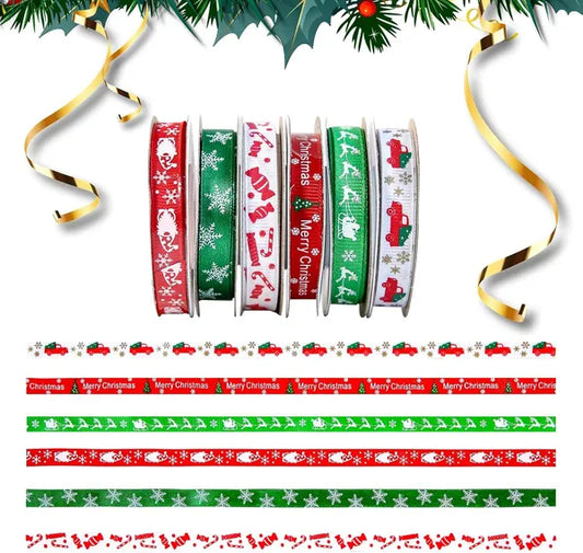 60 Yards 3/8" Christmas Ribbon For Crafts, White Red And Green Holiday Grosgrain Ribbon Christmas Ribbon For Gift Wrapping Festival Holiday Party Hair Bow Clips DIY Crafts Decoration (6 Rolls)