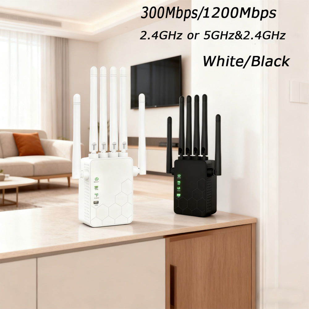300Mbps WiFi Repeater, 2.4GHz Or 5GHz&2.4GHz, 6 Antenna Wireless Amplifier, AP Modes And Repeater Mode Extender Booster, WiFi5, White,  For Home And Office, Christmas Gifts
