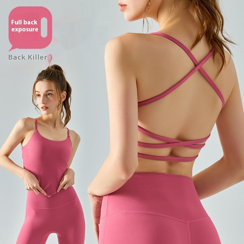 Nude Feel Slim Yoga Vest Semi-fixed One-piece Cup Beauty Back Sling