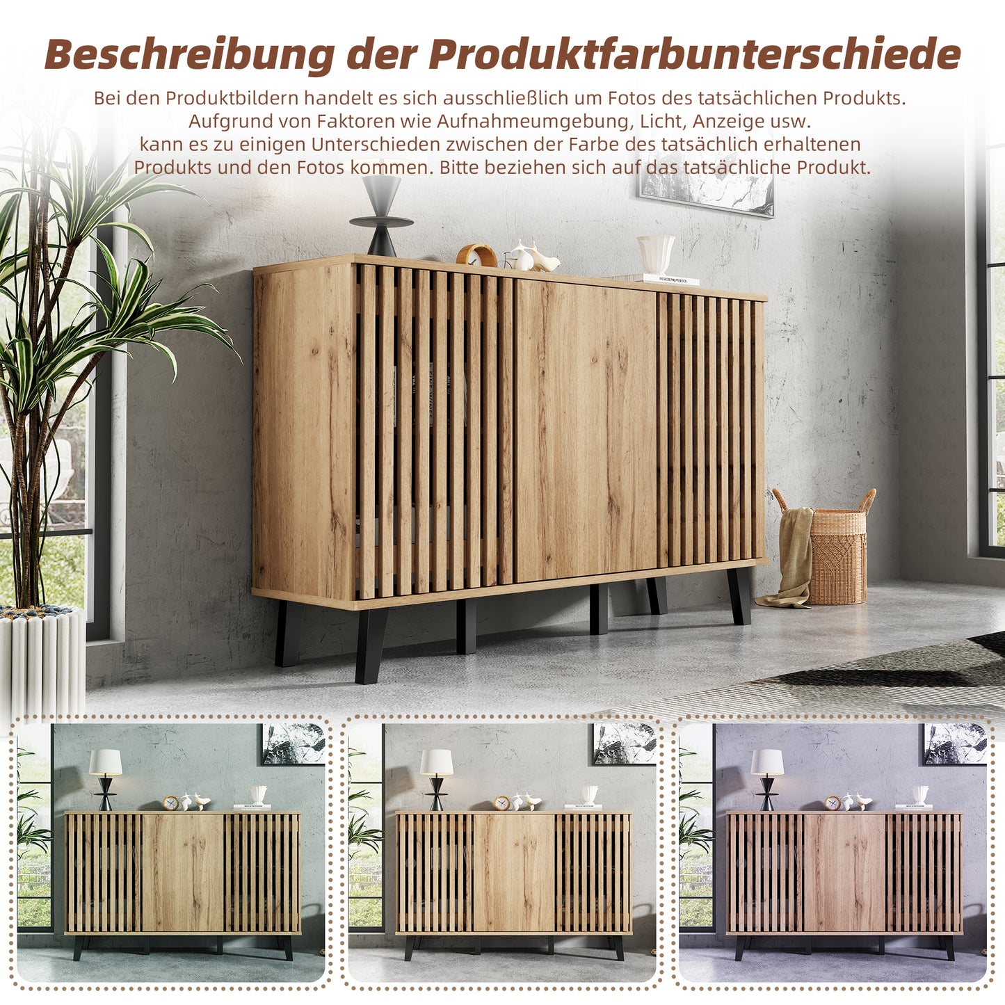 150x40x95cm Side Cabinet, Living Room Side Table, Sideboard, 3-door Wide Cabinet, 6 Divided Storage Compartments. Suitable For Living Room, Bedroom, Office And Entrance Area