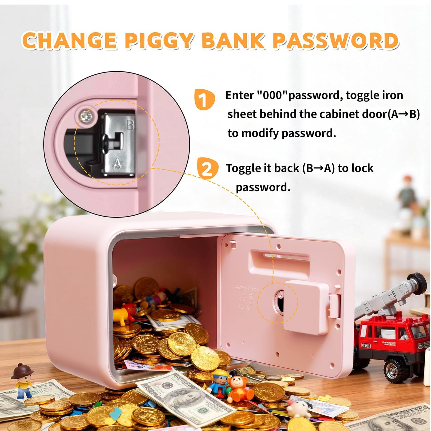 Pink Combination Lock Piggy Bank  Children's Money Bank Gift Fostering Saving Habits