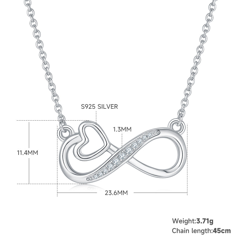 3.7g S925 Sterling Silver 11 Stone Moissanite Infinity Heart Necklace 45cm  Platinum Plated Pendant With GRA, Romantic Jewelry Gift Box Set For Women