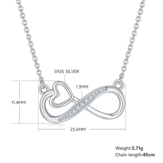 3.7g S925 Sterling Silver 11 Stone Moissanite Infinity Heart Necklace 45cm  Platinum Plated Pendant With GRA, Romantic Jewelry Gift Box Set For Women