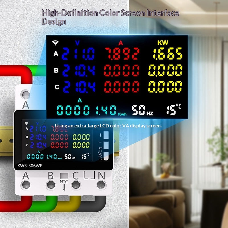 Smart WiFi Three Phase Four Wire DIN Rail Energy Meter Multifunction Voltage Current Power Monitor