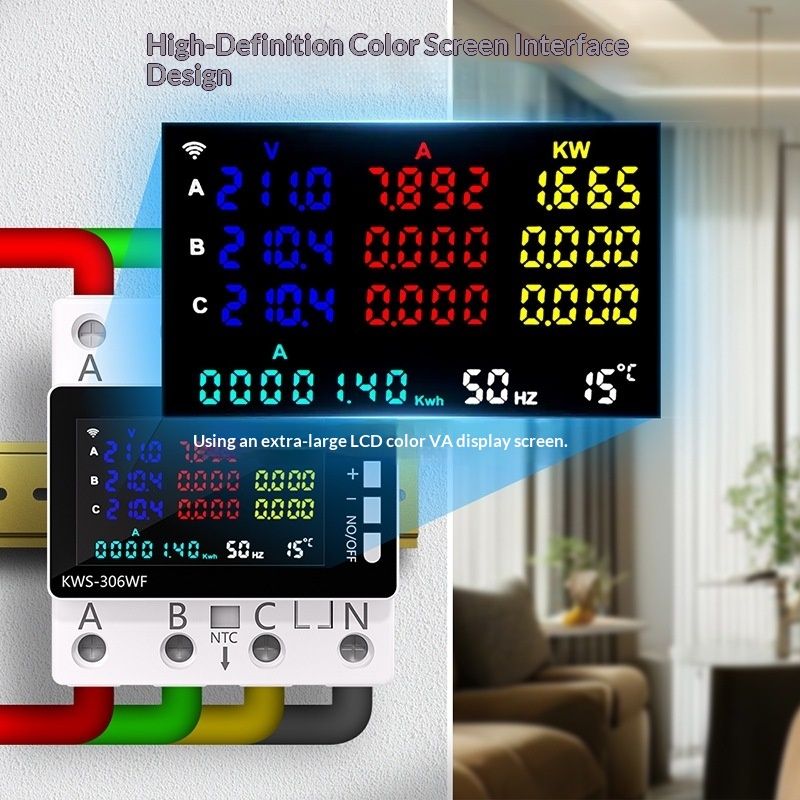 Smart WiFi Three Phase Four Wire DIN Rail Energy Meter Multifunction Voltage Current Power Monitor