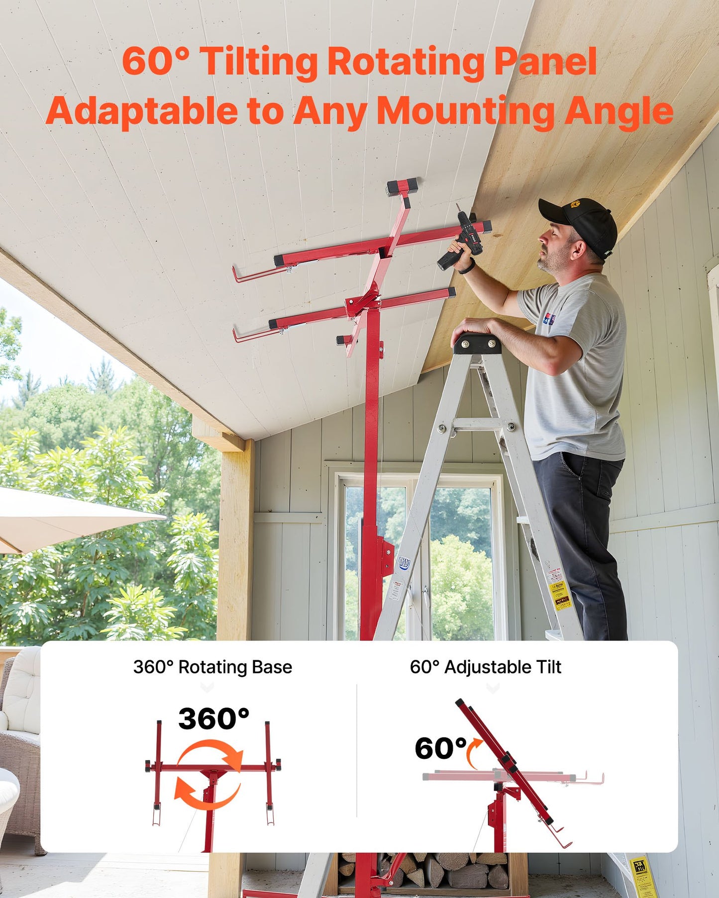 16ft Drywall Lift, Heavy-Duty 150 Lbs Sheetrock Hoist With Adjustable Telescoping Arm, Lockable Wheels, Drywall Lifter Panel Jack Hoist Tools Ideal For Ceiling & Wall Installation (Red)