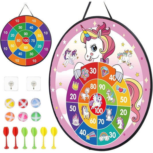 -Party Gifts: Unicorn-Colored Dart Board With Velcro, Dart Game, 66 Cm, Foldable Double-Sided Velcro Game With 6 Sticky Balls And 6 Darts, Indoor And Outdoor Throwing Game, Birthday Gift