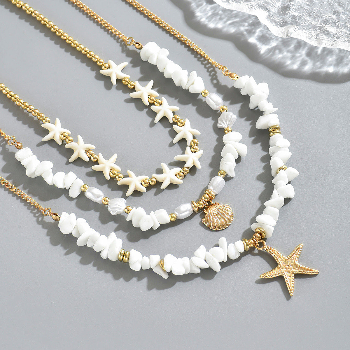 European American Cross-border Boho Women Necklace, Niche Clavicle Chain With Irregular Faux Pearl, Starfish & Shell Pendant, Versatile Daily Neck Accessories