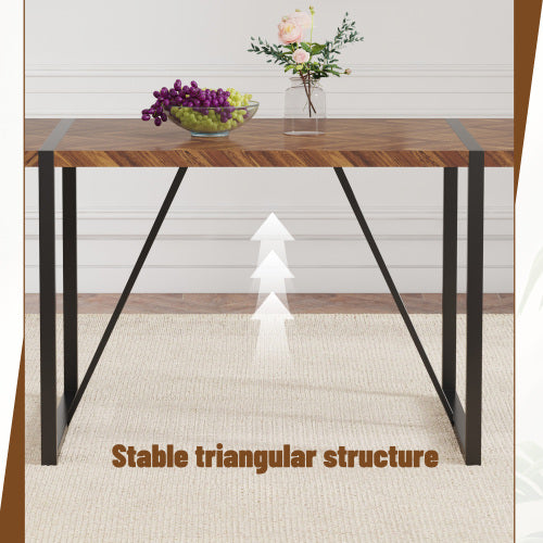 A Minimalist Retro Rectangular Dining Table With A Specially Textured Top And Black Metal Legs.Contemporary Minimalist MDF Dark Wood Textured Tabletop.Able To Give People A Visual Beauty With Rules.